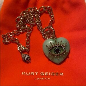 Kurt Geiger Gold Necklace with Green Eye Heart Pendant